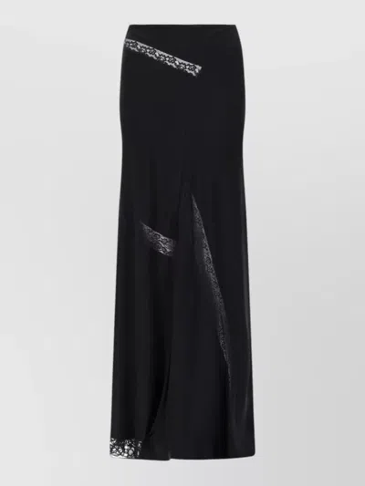 Msgm Neutral Long Flowing Lace Inserts Skirt In Black