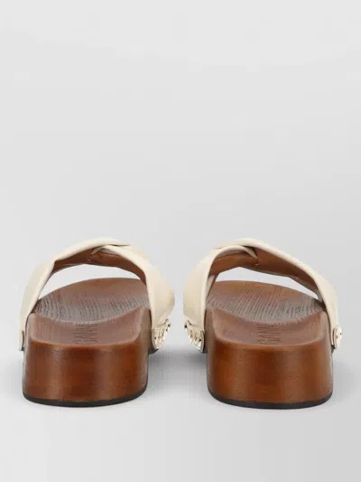 Ganni Studded Flat Slides Twisted Strap Design In White