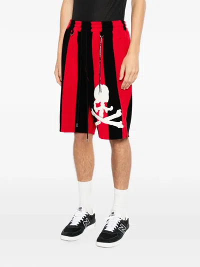 Mastermind Japan Skull-patch Striped Shorts In Multi