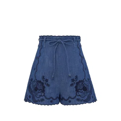 Zimmermann Womens Railway Blue Aster Embroidered Denim Shorts Xs In Blue