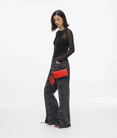 Kl Jeans Transformable Croco Pouch In Red