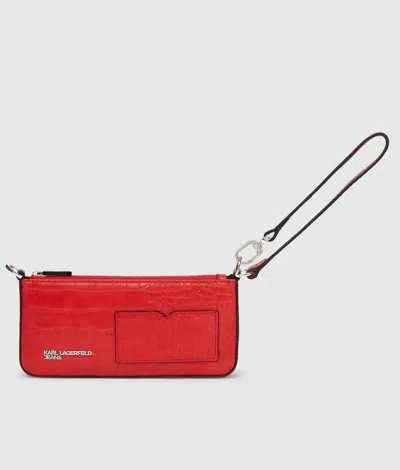 Kl Jeans Transformable Croco Pouch In Red