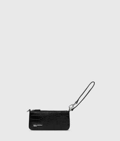 Kl Jeans Transformable Croco Pouch In Black
