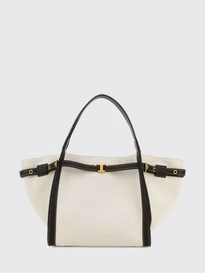 Tod's White Tote Bag With Front Leather Buckled Belt In Cotton Blend Woman