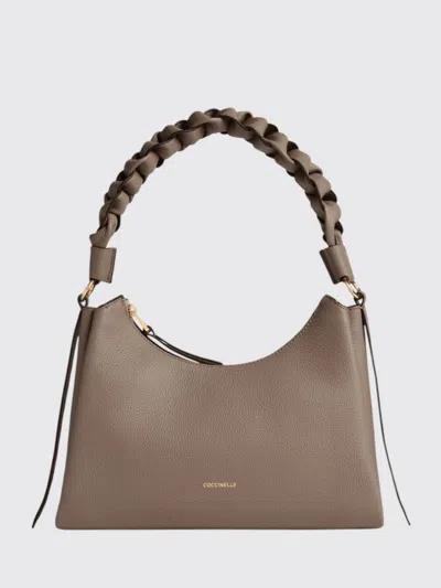Coccinelle Two-sided Leather Shoulder Bag Boheme Small In Gray