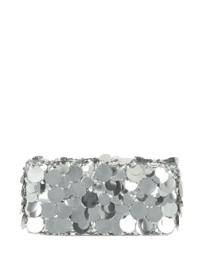 Rabanne Rectangular Sequin Clutch Bag Chain Strap In Metallic