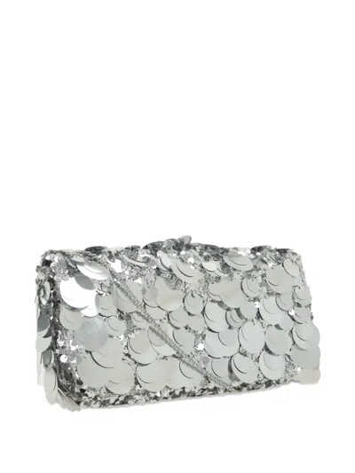 Rabanne Rectangular Sequin Clutch Bag Chain Strap In Metallic