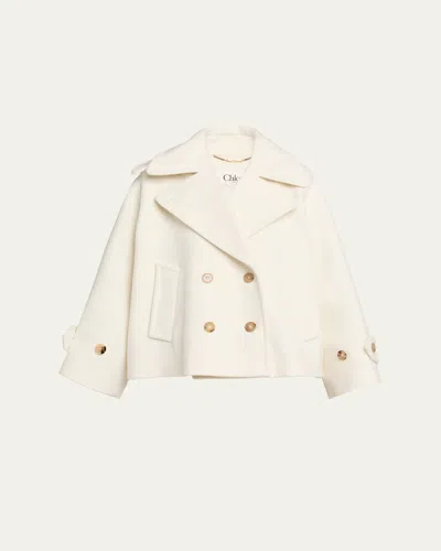 Chloé Oversized Wool Blend Peacoat Chin Strap Collar In Neutral