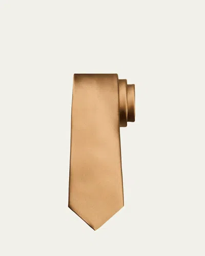 Saint Laurent Men's Solid Silk Satin Tie In Brown