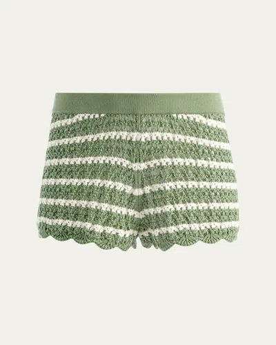 Alice And Olivia Bobbi Crochet-knit Striped Shorts In Green