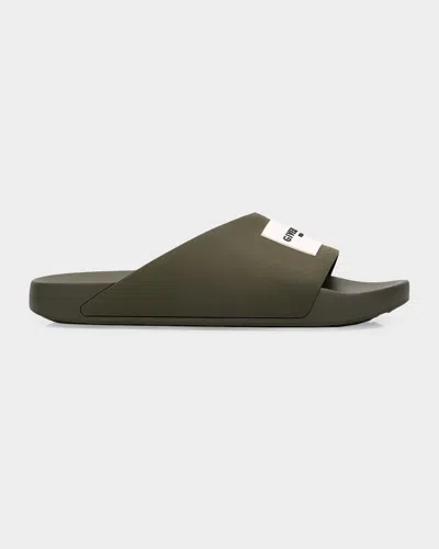 Givenchy Label Slide Flat Mules In Rubber In Green