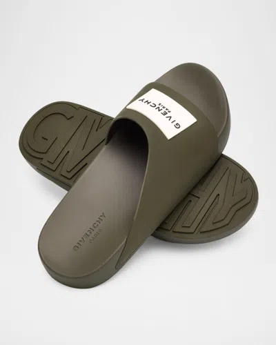 Givenchy Label Slide Flat Mules In Rubber In Green