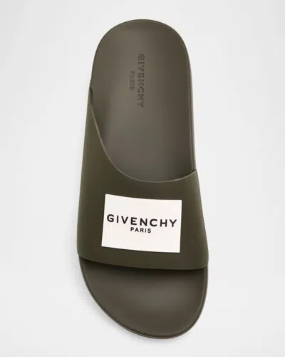 Givenchy Label Slide Flat Mules In Rubber In Green