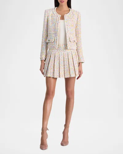 Alice And Olivia Peyton Cropped Metallic Cotton-blend Tweed Jacket In Neutral