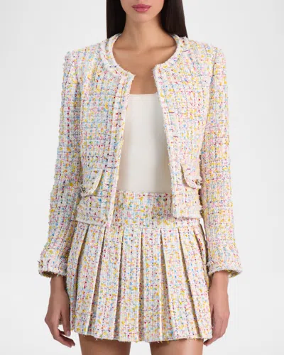 Alice And Olivia Peyton Cropped Metallic Cotton-blend Tweed Jacket In Neutral