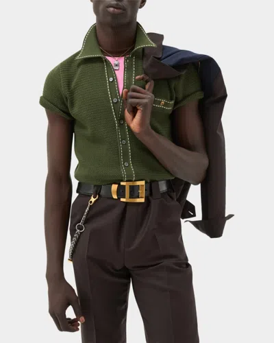 Versace Knit Shirt Chest Pocket Contrast Stitching In Green
