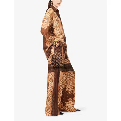 Zimmermann Womens Caramel Paisley Luna Wide-leg Silk Trousers Xl In Brown