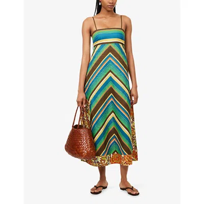 Alemais Charlie Day Midi Dress In Chevron Stripe Motif In Multi