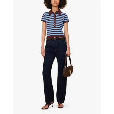 Reformation Womens Mahogany Bentley Striped Cotton-blend Polo-top In Brown
