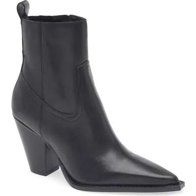 Mango Leather Pointed Ankle Boots Black In Black