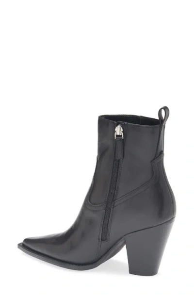 Mango Leather Pointed Ankle Boots Black In Black