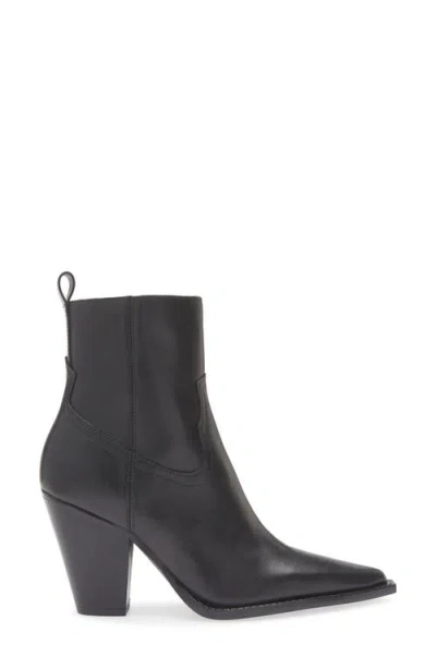 Mango Leather Pointed Ankle Boots Black In Black