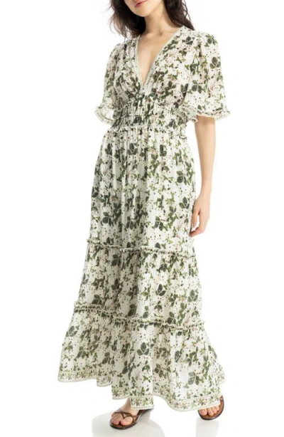 Max Studio Ruffle Sleeve Tiered Maxi Dress In Multi