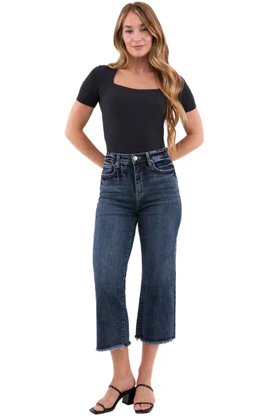 Rfm Plus Chloe High Rise Wide Leg Cropped Frayed Jeans In Blue