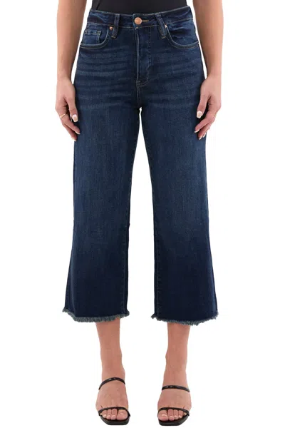 Rfm Chloe High Rise Wide Leg Cropped Frayed Jeans In Blue