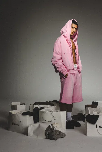 Elwood Zip Rectangle Hoodie In Pink