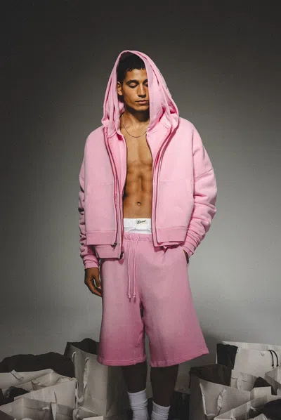 Elwood Zip Rectangle Hoodie In Pink