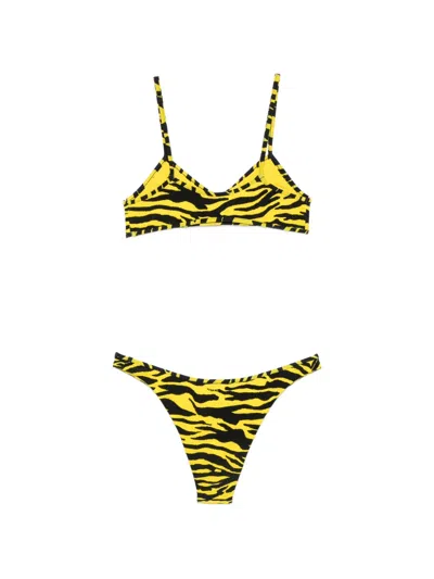 Attico Zebra Bikini Set In Black & Yellow
