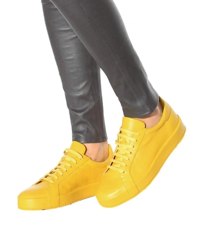 Shop Jil Sander Leather Sneakers In Mimosa