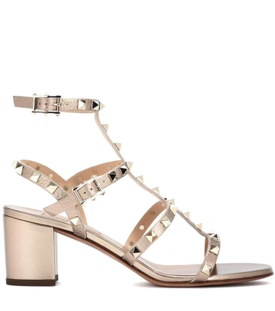 Shop Valentino Garavani Rockstud Leather Sandals In Skie