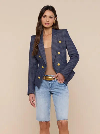 L'agence Solar Pinstriped Blazer In Blue