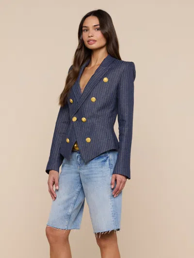 L'agence Solar Pinstriped Blazer In Blue