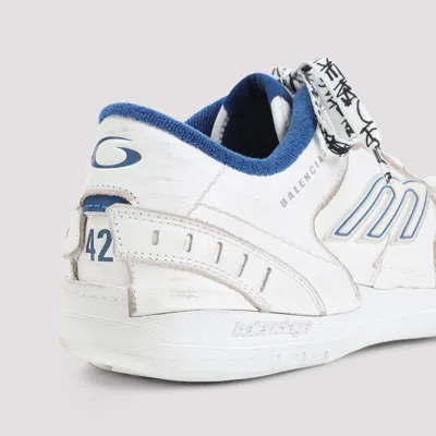 Balenciaga Hamptons Worn-out Sneakers In White And Blue In White