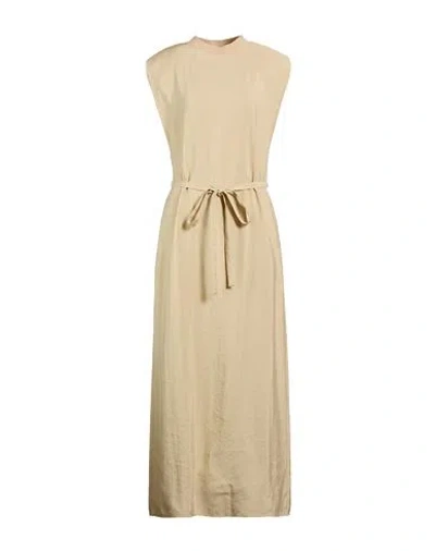 Alysi Beige Solid Round Neck Maxi Dress In Brown