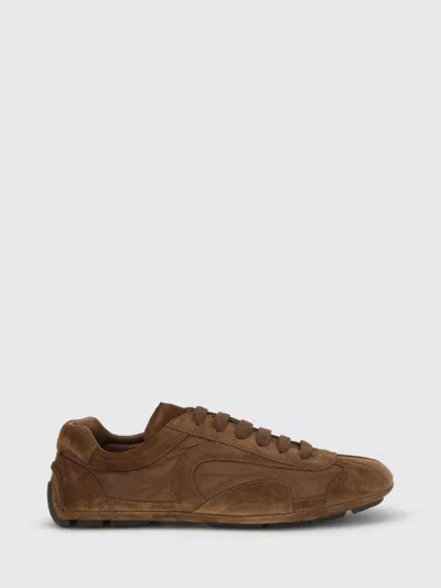 Prada Men's Montecarlo Re-edition 2005 Antiqued Nappa Leather Sneakers In Blue In Brown