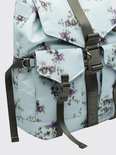 Ganni Re-tech Nylon Backpack With Floral Pattern In Blue
