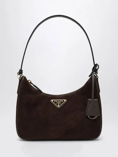 Prada Reedition 2005 Mini Bag In Moro Suede Leather In Brown