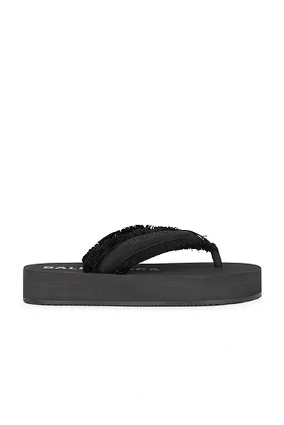 Balenciaga Fringed Strap Logo Embroidered Sandals For Women In Black