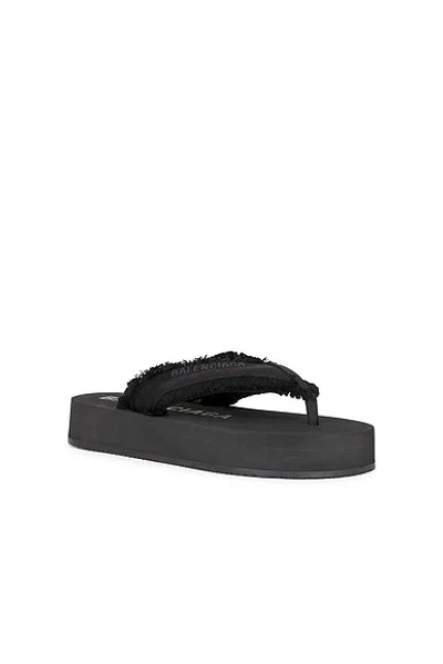 Balenciaga Fringed Strap Logo Embroidered Sandals For Women In Black