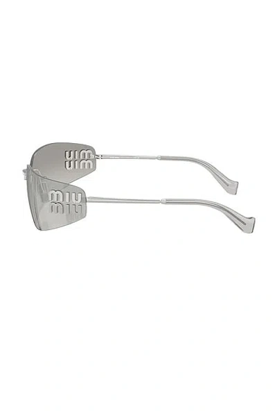 Miu Miu 75mm Oversize Rectangular Wrap Sunglasses In Metallic