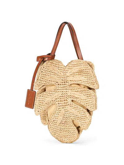 Staud Palm Leather-trimmed Raffia Top-handle Bag In Brown