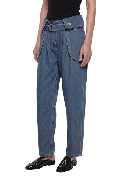 Loewe Womens Light Blue Side-flap Balloon-leg High-rise Jeans