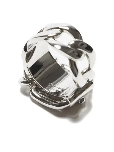 Acne Studios Logo Engraving Ring In Silver