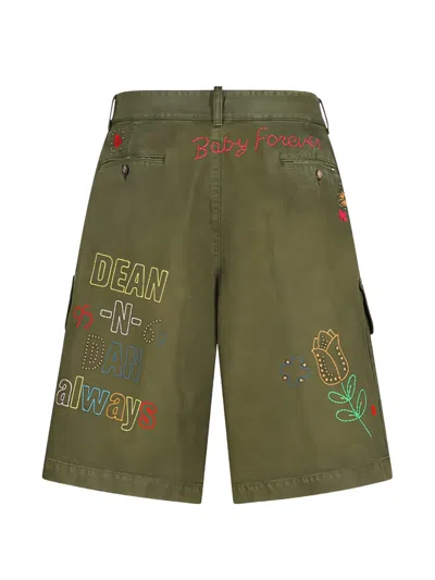 Dsquared2 Embroidered Drawstring Cargo Shorts In Green