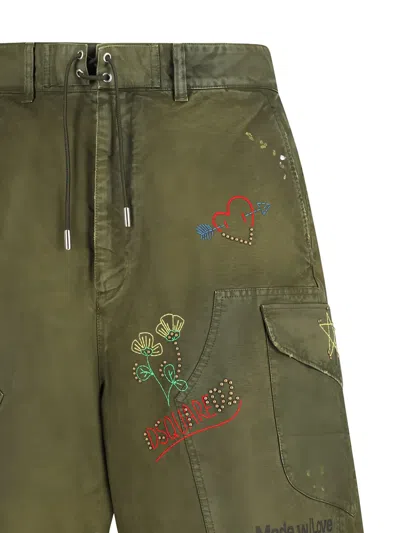 Dsquared2 Embroidered Drawstring Cargo Shorts In Green