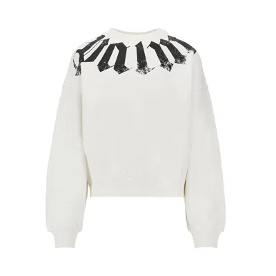 Palm Angels Men White Logo Crew Neck Sweatshirt, Xl Luxury Sweatshirts & Hoodies For Men Darveys